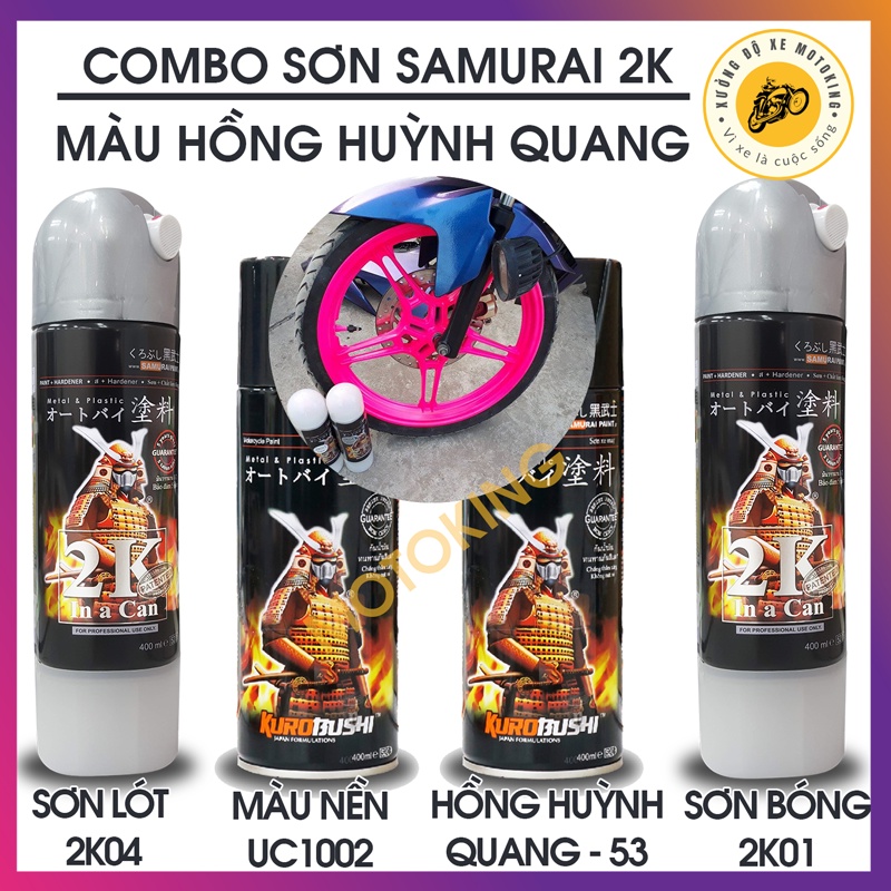 Combo sơn samurai màu hồng huỳnh quang 53 loại 2K chuẩn quy trình độ bền tới 5 năm 2K04 - UC1002 - 53 - 2K01