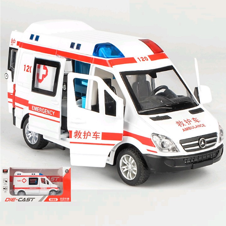 Xe cứu thương có nhạc và đèn mở được tất cả các cửa - xe ô tô mô hình đồ chơi trẻ em tỉ lệ 1:32