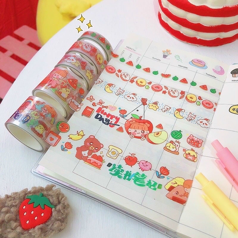 Hộp 10 cuộn washi tape và 10 tờ sticker