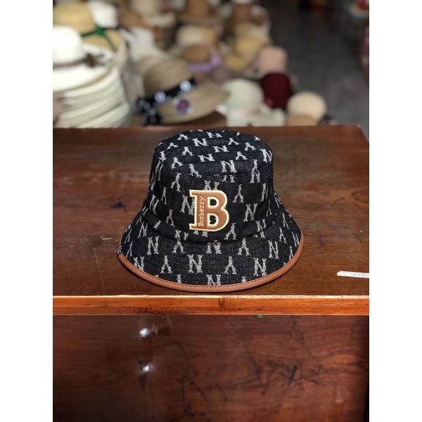 Mũ bucket jean viền da N Y thêu chữ B - Mũ BUCKET NAM NỮ