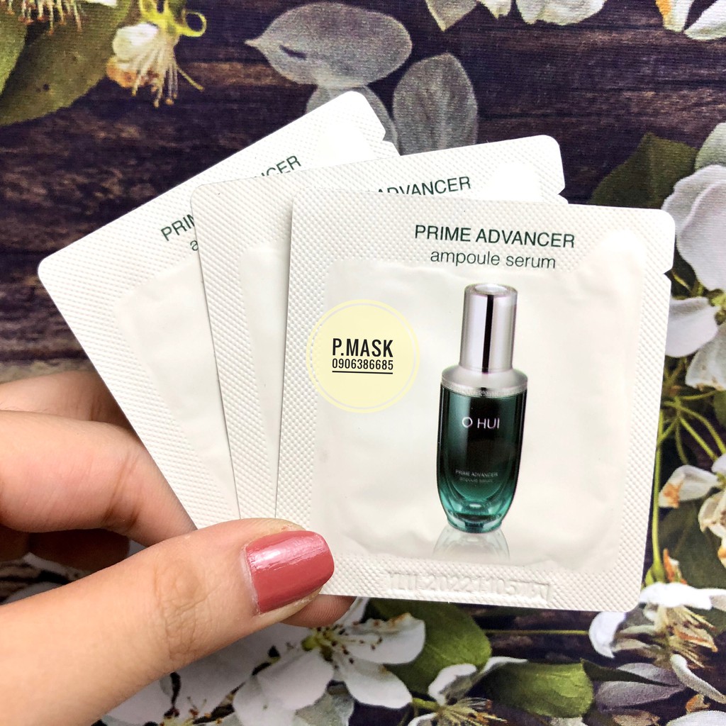 (date 2024)10 GÓI DÙNG THỬ TINH CHẤT SIÊU CÔ ĐẶC PRIME ADVANCER AMPOULE SERUM - TINH CHẤT VÀNG OHUI XANH MỚI
