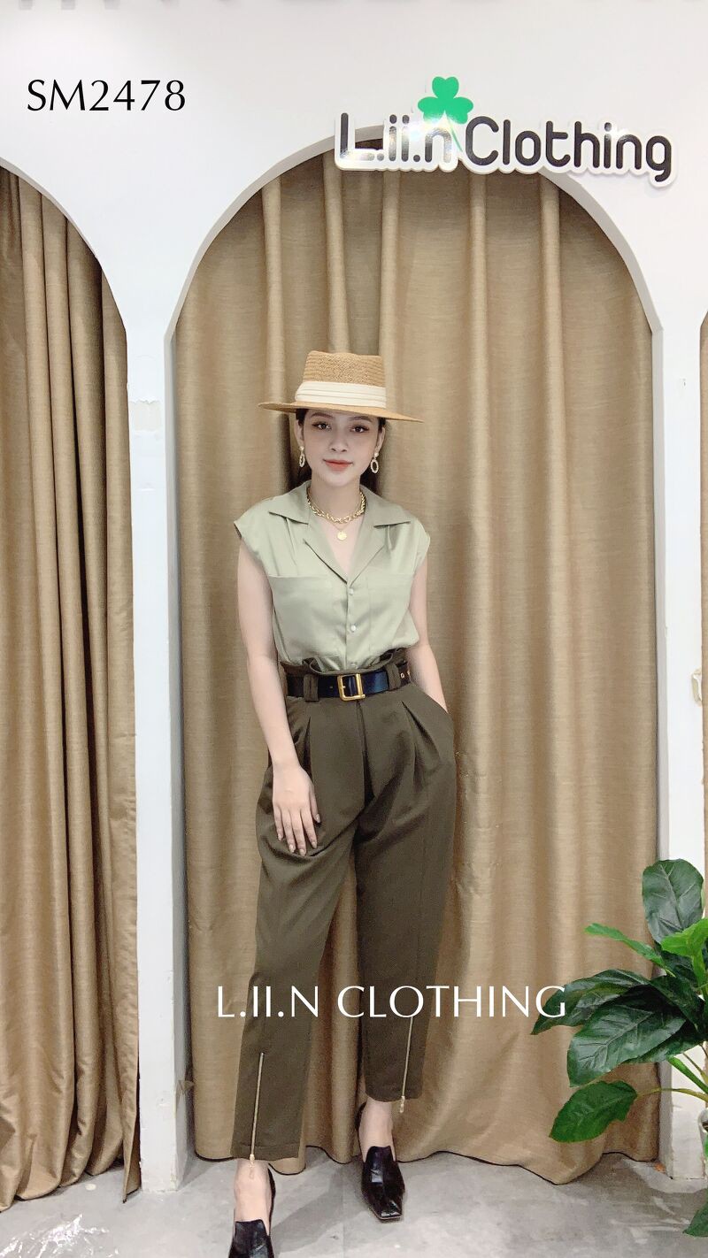 [Freeship đơn từ 0đ] Quần tây nữ LINBI Clothing công sở màu rêu có khoá Q3214 | BigBuy360 - bigbuy360.vn