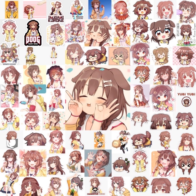 Ảnh Sticker Inugami Korone Hololive 30-60 cái ép lụa khác nhau /hình dán inigami Korone