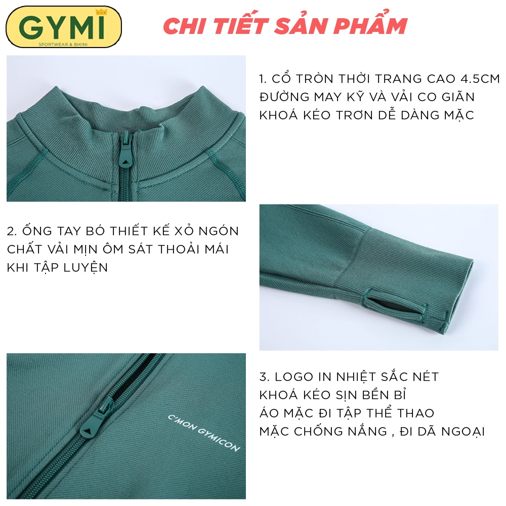 Áo khoác tập gym yoga nữ GYMI AK01 dáng croptop thể thao chất vải dệt dày dặn thoáng khí chống nắng