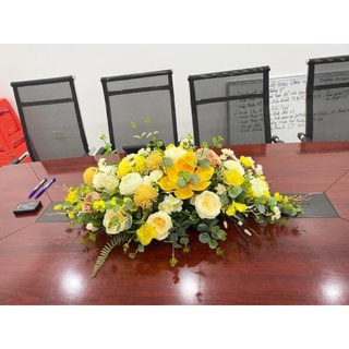   LOẠI 1 CAO CẤP  Hoa giả Hoa lụa lãng hoa để bàn dạng đĩa bầu dục trang trí bàn nước bàn họp hội nghị tiệc... 