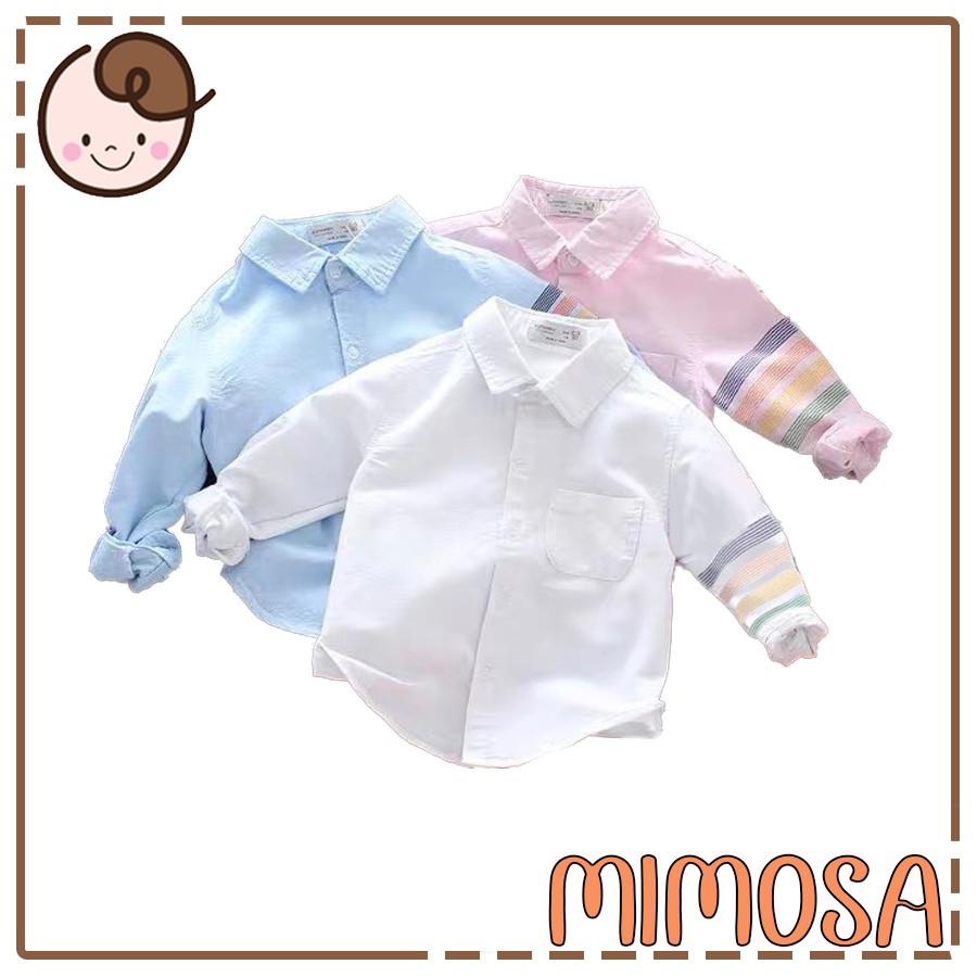 Áo Sơ Mi Kẻ Sọc Chất Đũi Cho Bé Trai Bé Gái, Áo Dài Tay Trẻ Em Từ 1 Đến 6 Tuối Mimosa Shop Size 8-26kg SM02