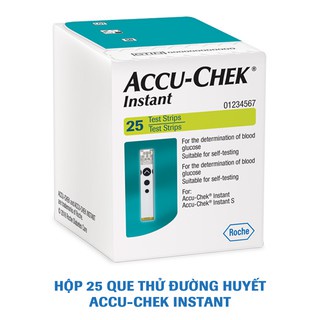Hộp 25/50 que thử đường huyết Accu-Chek Instant, tem niêm phong, nhãn phụ TV, sản xuất Tại Mỹ