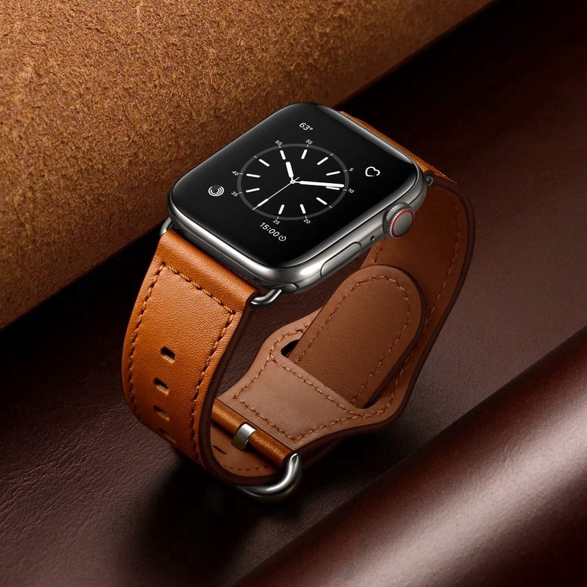 Dây Đeo Bằng Da Sang Trọng Cho Đồng Hồ Thông Minh Apple Watch Series 7 6 SE 5 4 3 2 1 iWatch 45mm 44mm 42mm 41mm 40mm 38mm