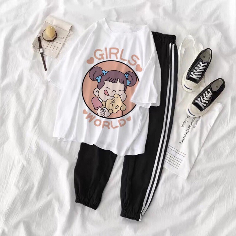 Sét áo em bé GIRL+quần bo gấu