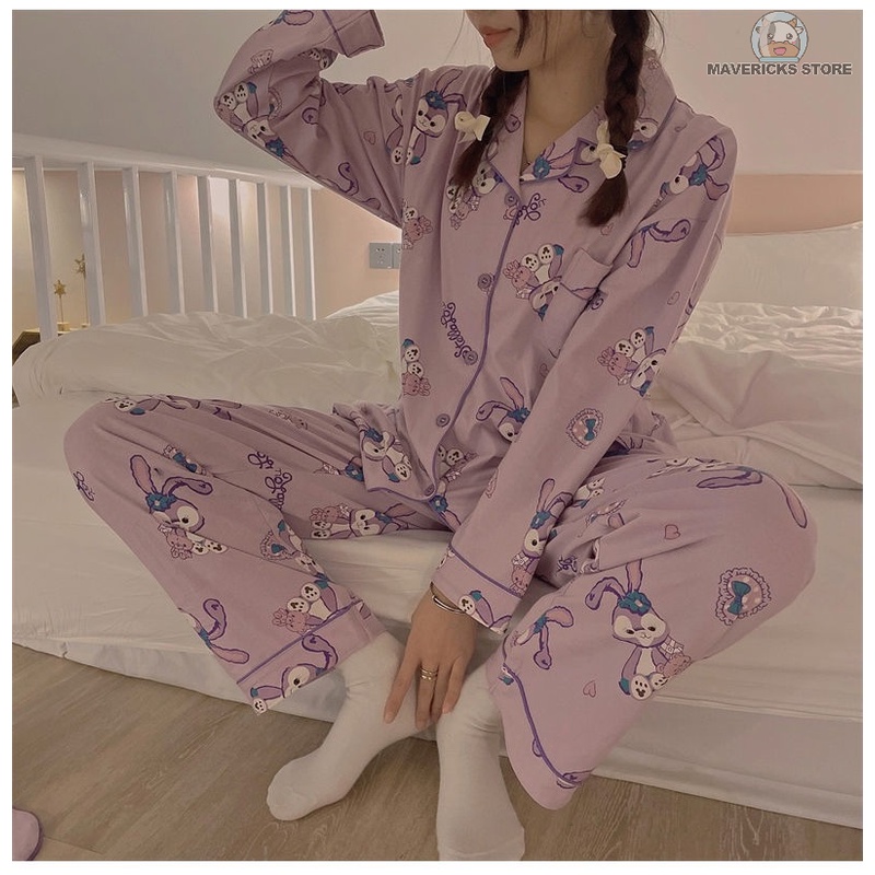 Bộ đồ ngủ tay dài in hình Disney dễ thương thời trang thu đông cho nữ
