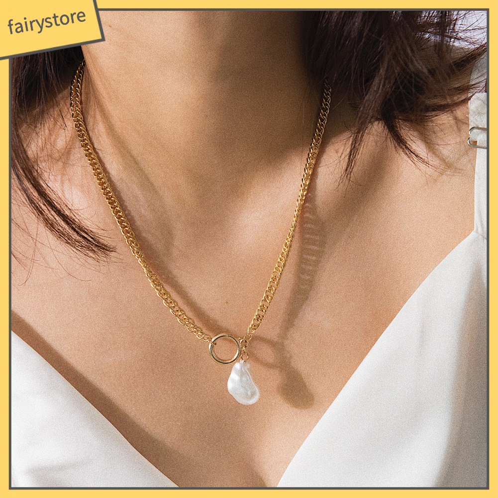 Dây Chuyền Mặt Hình Tròn Đính Ngọc Trai Nhân Tạo Thời Trang Dành Cho Nữ