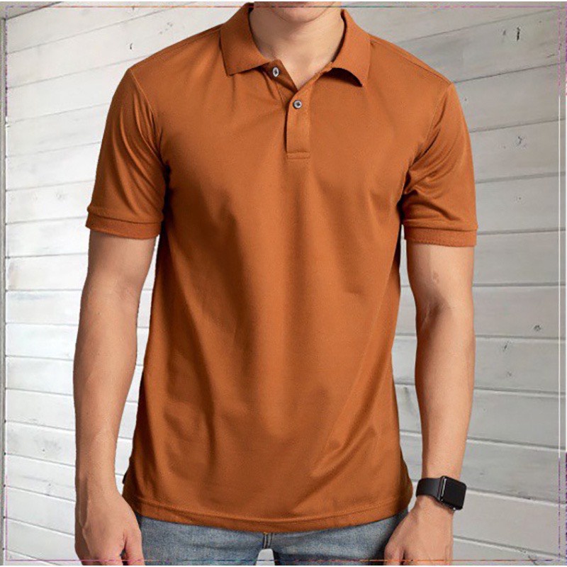 Áo Thun Polo Có Cổ Nam Vải Cá Sấu Cao Cấp Co Giãn 4 Chiều Mặc Mát Màu Cam Nâu