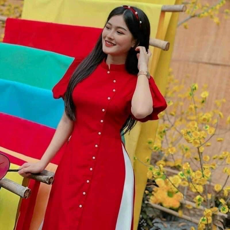 SET ÁO DÀI NÚT NGỌC VÁY XOÈ