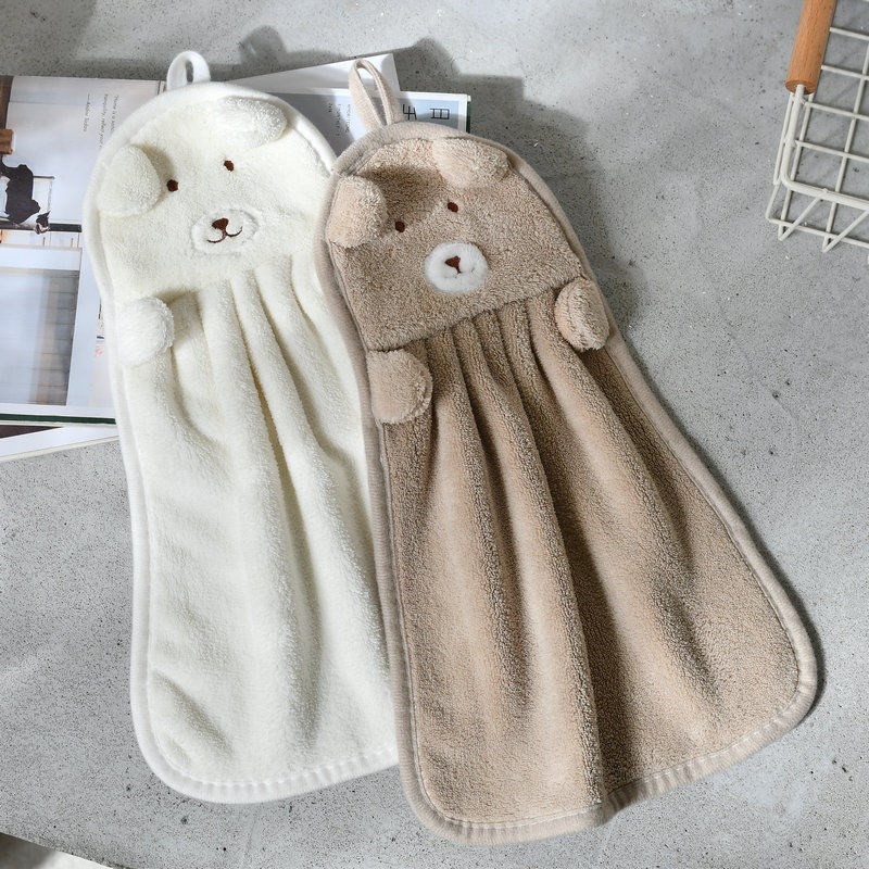 Khăn lau tay nhà bếp 100% cotton có quai treo thêu hoạ tiết hình thú hoạt hình đáng yêu siêu mềm mại và thấm hút tốt