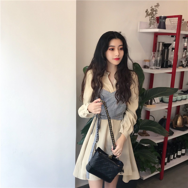 Xiaozhainv Đầm tay dài eo cao thời trang phong cách Hàn Quốc | BigBuy360 - bigbuy360.vn