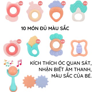 Đồ chơi gặm nướu cho bé xúc xắc 10 món Baby Rattle đồ chơi trẻ em cắn răng nhai mềm nhựa ABS cao cấp
