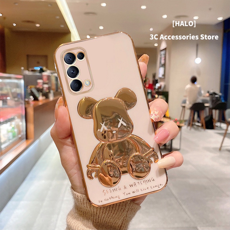 OPPO RENO 6 Ốp điện thoại mạ điện hình gấu 3D màu tương phản cho Reno 5/5 Pro/ F11 A9 2020 A53/ A5 2020/Reno 5