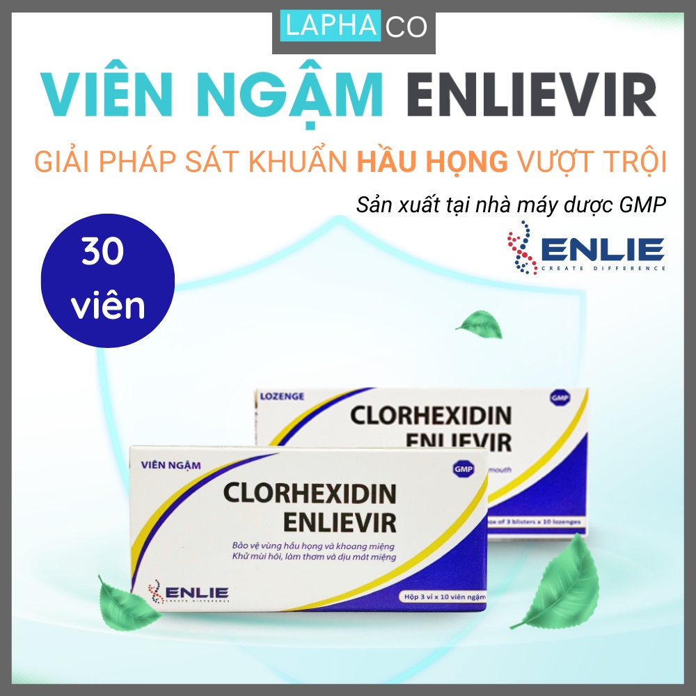 Viên ngậm Clorhexidin Enlievir hỗ trợ bảo vệ hầu họng, giảm ho, giảm mùi hôi, tạo cảm giác the mát dễ chịu hộp x 30 viên