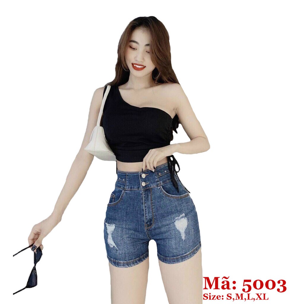 Quần Short Jean Nữ Lưng Cao ❤️FREESHIP❤️ Quần Short Bò Nữ Cao Cấp Phối Rách Thời Trang Sịn Sò A-T Fashion-QSJN5003