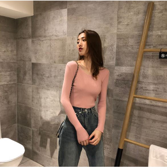 Áo Len Cổ Tim Hàng Quảng Châu, Áo Len Dệt Kim Chất Mềm Mịn