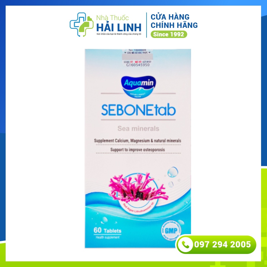 Canxi Seabone Tab⚡Chính hãng⚡Hộp 60 viên Bổ sung Canxi từ tảo đỏ