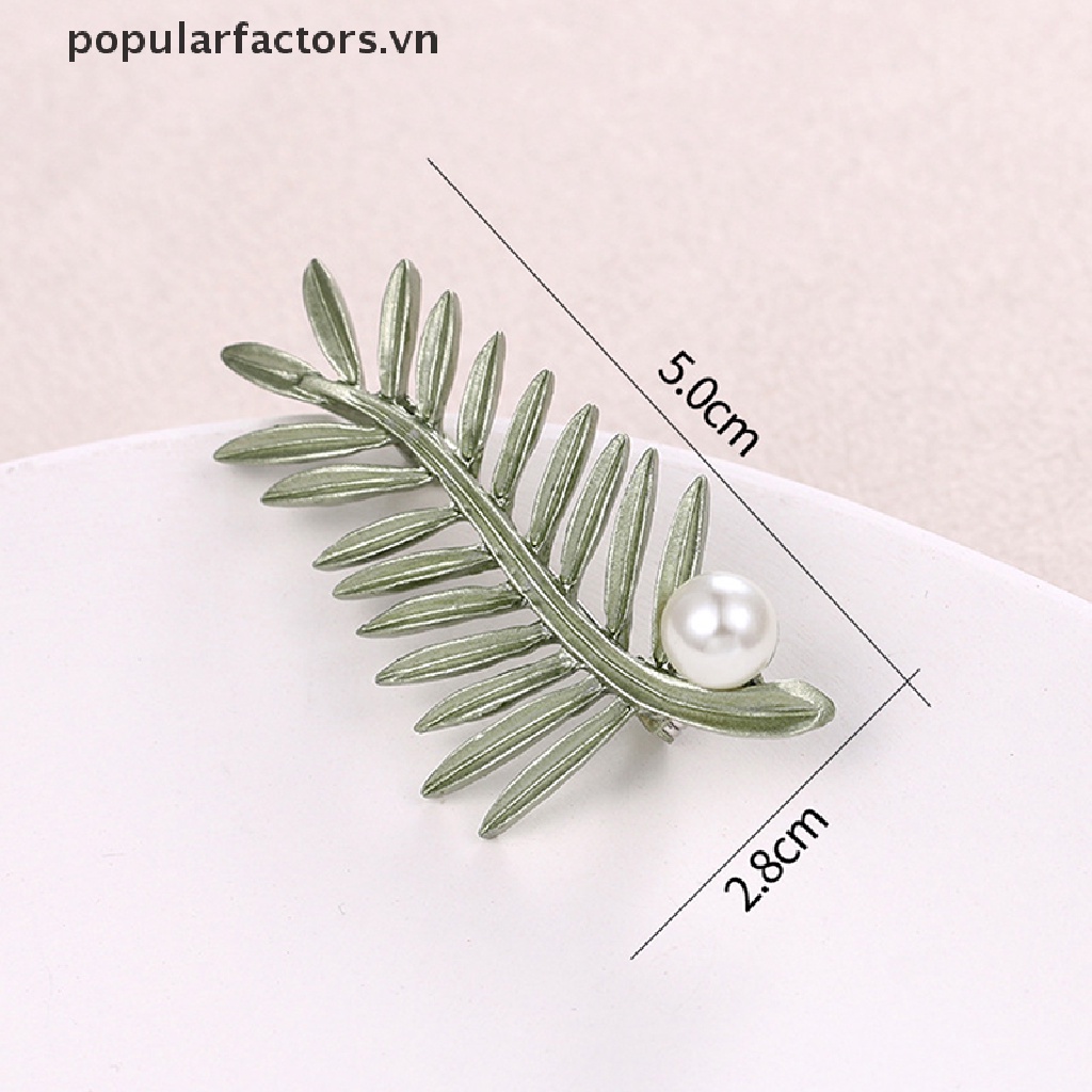 Ghim Cài Áo Hình Lá Cây Đính Ngọc Trai Màu Sắc Vintage