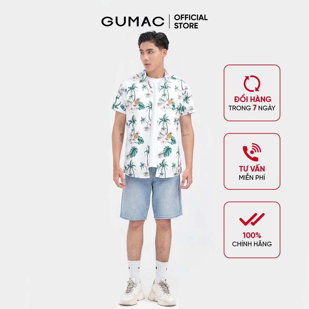[Mã WABRGD12 giảm 10% đơn 250K] Áo sơ mi nam tay ngắn in cây dừa GUMAC ANB6110