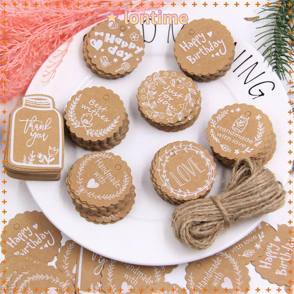 Bộ 50 thẻ giấy kraft nhiều kiểu dáng kèm dây đa năng trang trí túi quà diy