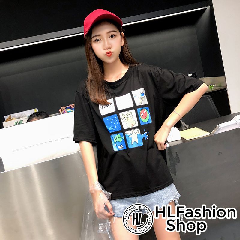 Áo thun tay lỡ form rộng hoạt hình chất siêu đẹp, áo phông form rộng size HLFashion