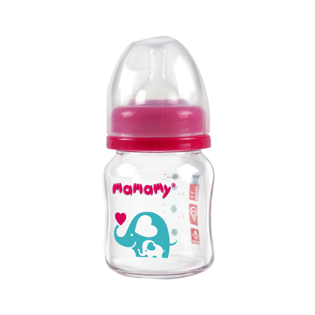 Bình sữa giữ nhiệt thủy tinh Mamamy, bình sữa cho bé sơ sinh 120ml - Combo 1 bình + 1 Hộp núm ti / núm bình sữa