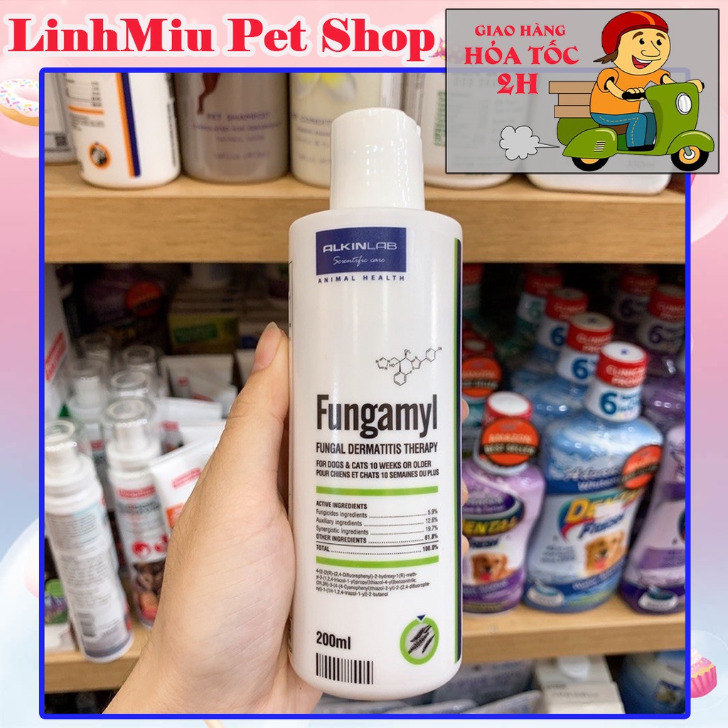 Dầu tắm trị nấm vảy gầu fungamyl 200ml cho chó mèo