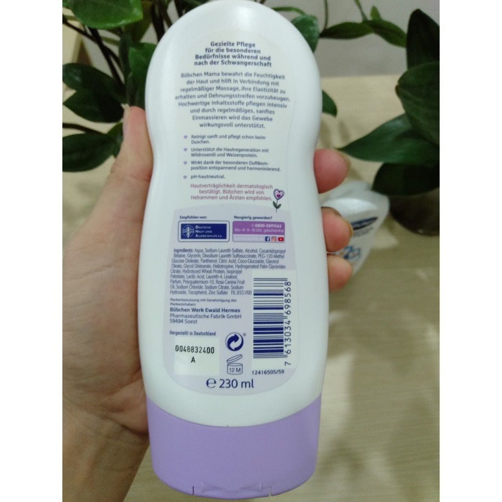 Sữa tắm cho bà bầu Bubchen Mama 230ml thành phần hoàn toàn tự nhiên phù hợp với phụ nữ mang thai
