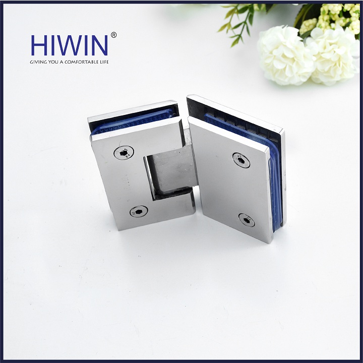 Bản lề phòng tắm kính 135 độ cạnh thẳng chất liệu inox 304 mặt gương HIWIN HG-010