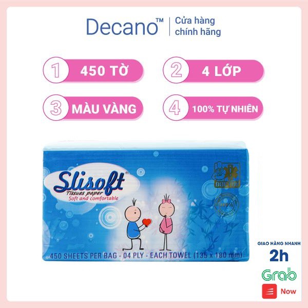 Khăn giấy Slisoft vàng 9k không chất tẩy trắng an toàn cho gia đình, Giấy ăn đa năng thân thiện với môi trường Decano