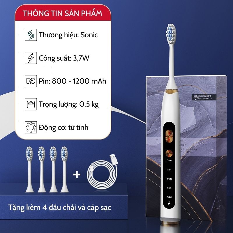 Bàn chải điện đa năng thông minh JIASHI động cơ từ tính 5 chế độ chăm sóc răng tặng kèm 4 đầu chải và cáp sạc BCD03