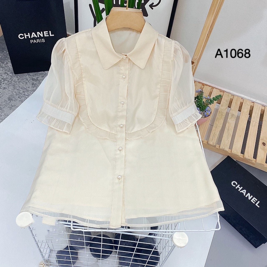 Áo tơ cộc bèo ngực - Be/Hồng A1068