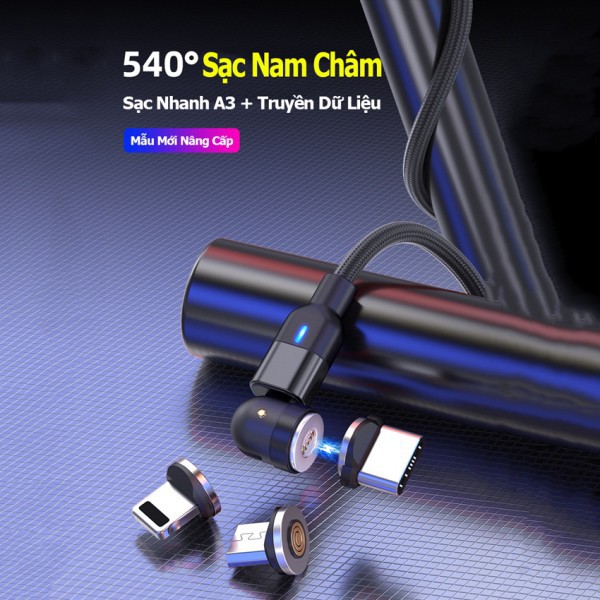 [2 mét] Cáp Sạc Nam Châm Sạc Nhanh 3A - 540 Độ - Dây 2 mét - 2 in 1 - Sạc Và Truyền Dữ Liệu  - KaiKai86 -