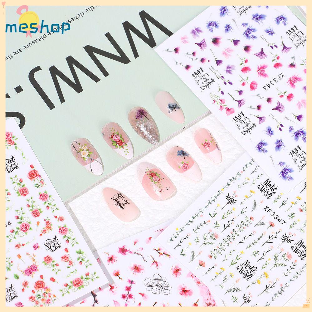 ME Adhesive Shining Decals Manicure 3D Stickers Nail Sticker Rose Flowers Leaves Valentine Gift Waterproof Nail Art Decoration