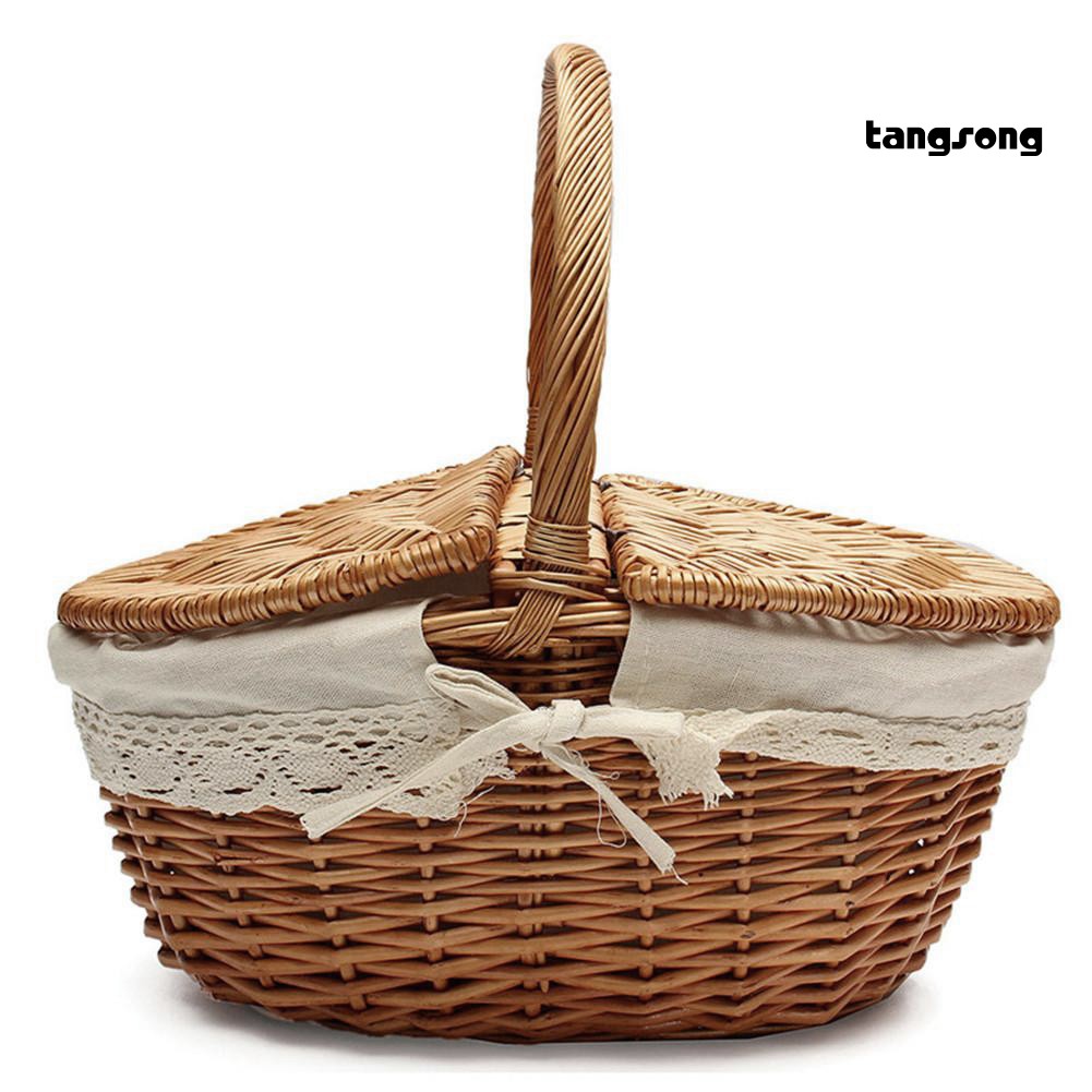 Giỏ Mây Đan Có Tay Cầm Đựng Trái Cây / Thức Ăn Đi Dã Ngoại Tiện Dụng