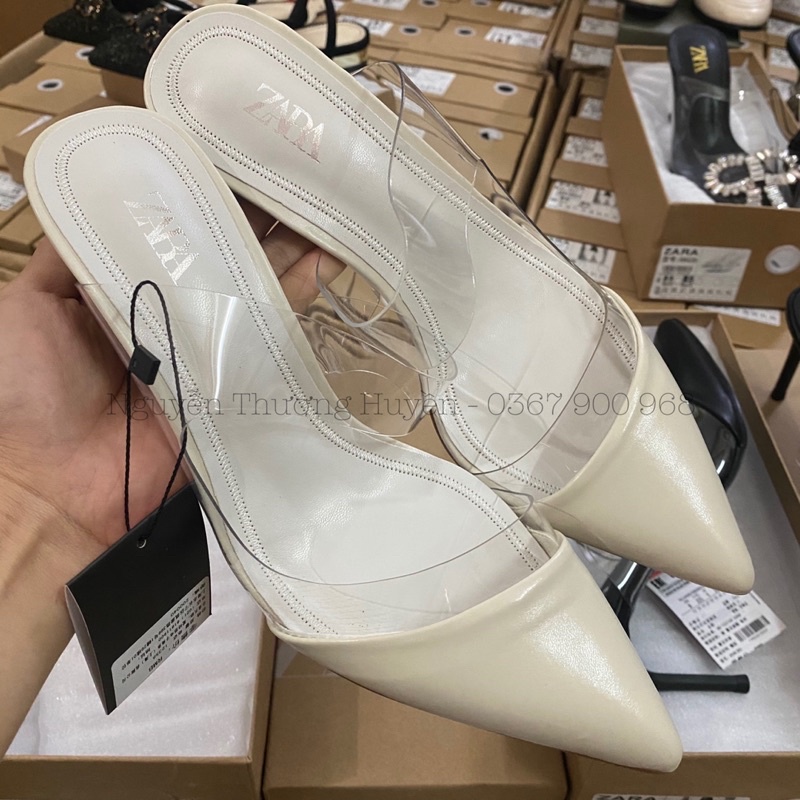 Guốc cao gót ZR mũi nhọn phối quai trong xuất Full box MS-8327