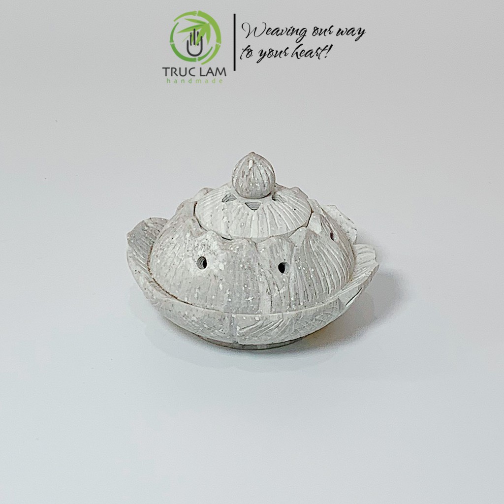 Lư Đốt Trầm Hương Hình Bông Sen Bằng Đá Tự Nhiên Điêu Khắc Thủ Công Cỡ To - Trúc Lâm Handmade