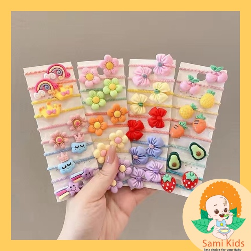 Dây buộc tóc thun mini, dây chun hình nơ, hoa, trái cây cột tóc cho bé gái SAMIKIDS