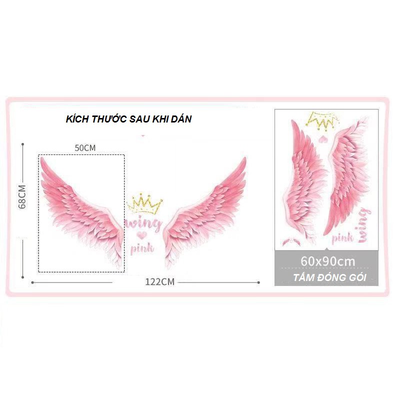 [FREESHIP 50K] Decal trang trí hình đôi cánh thiên thần - decaN dán tường đôi cánh màu hồng