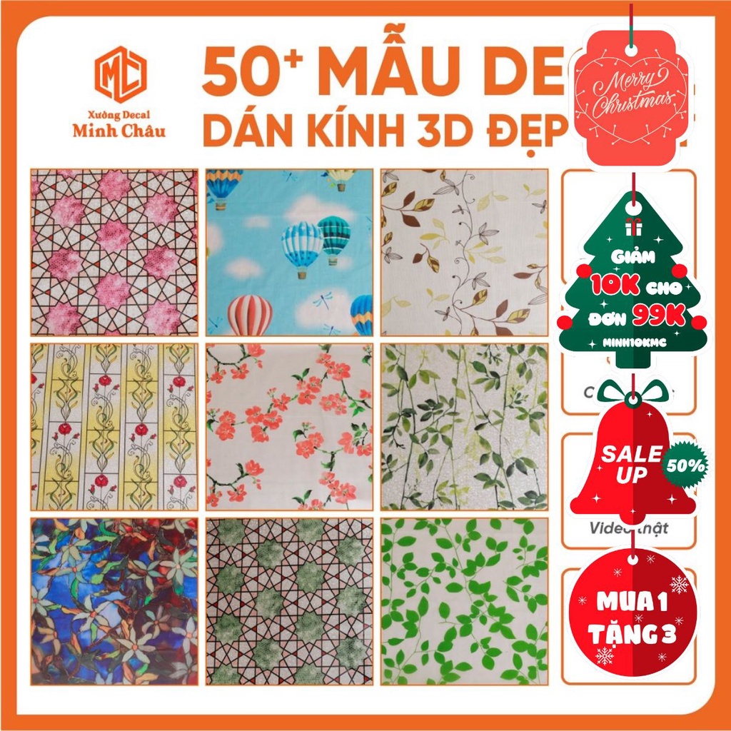 Giấy decal dán kính ED loại dày cao cấp , đề can dán kính 3d trang trí nhiều mẫu hoa văn tự chọn 90cmx50cm