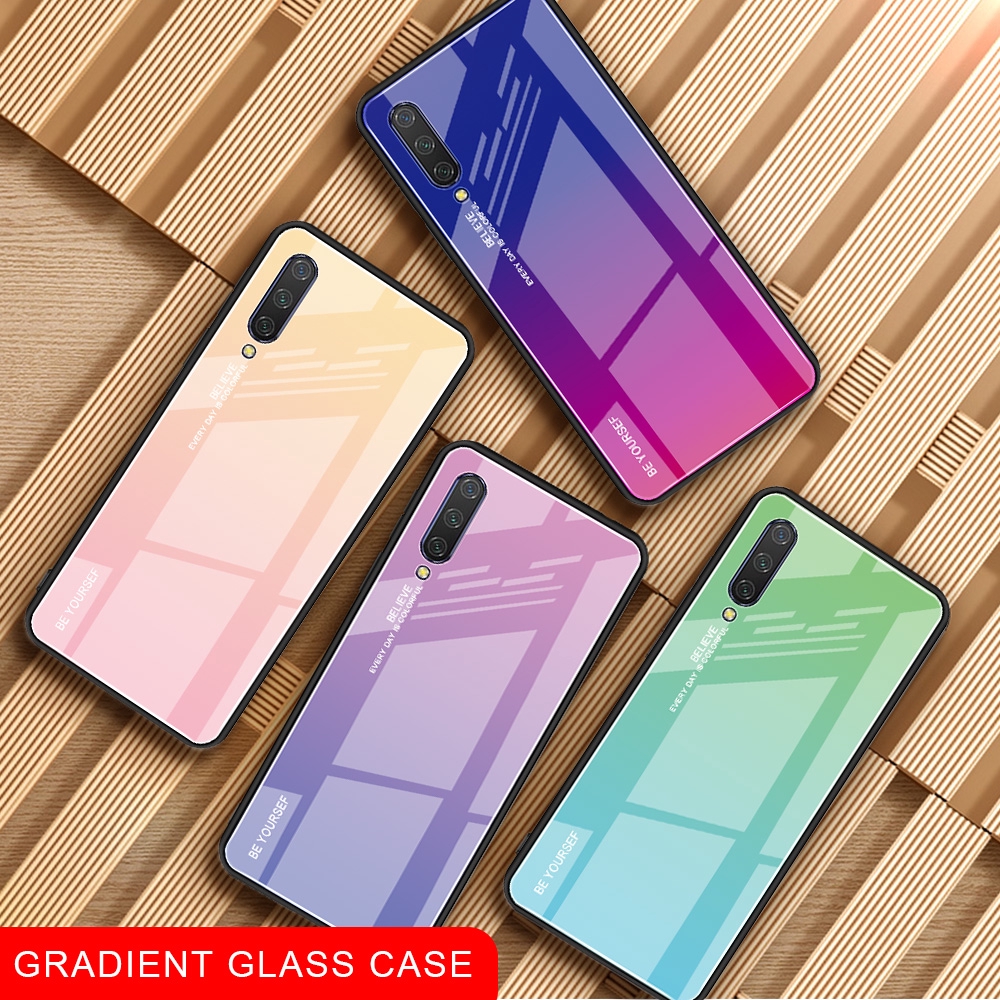 Ốp điện thoại mặt kính cường lực màu gradient cho Xiaomi Redmi Note 8 Pro 8A Mi CC9E