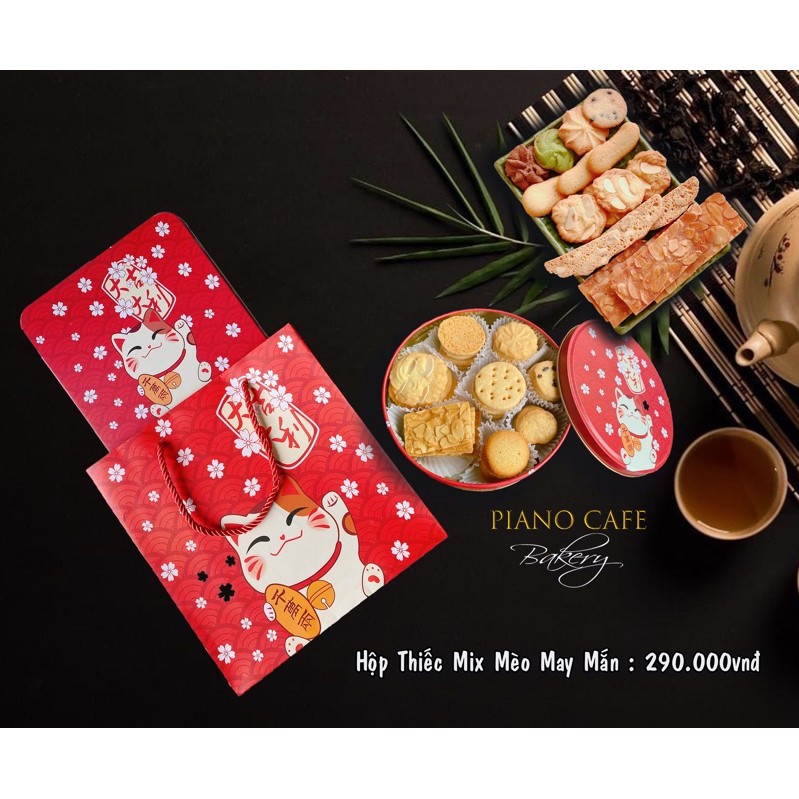 Hộp bánh tết cookie handmade Mèo Thần Tài thiếc nhiều vị 500gr