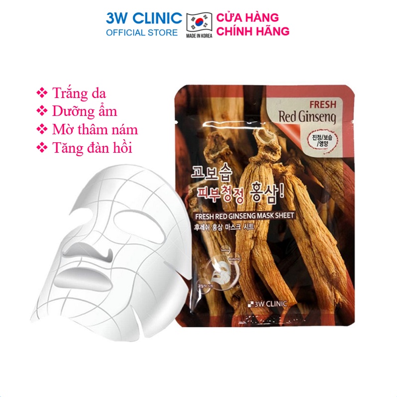 Mặt nạ giấy dưỡng trắng da chống lão hóa chiết xuất nhân sâm 3W Clinic Hàn Quốc Lẻ Miếng 23ml