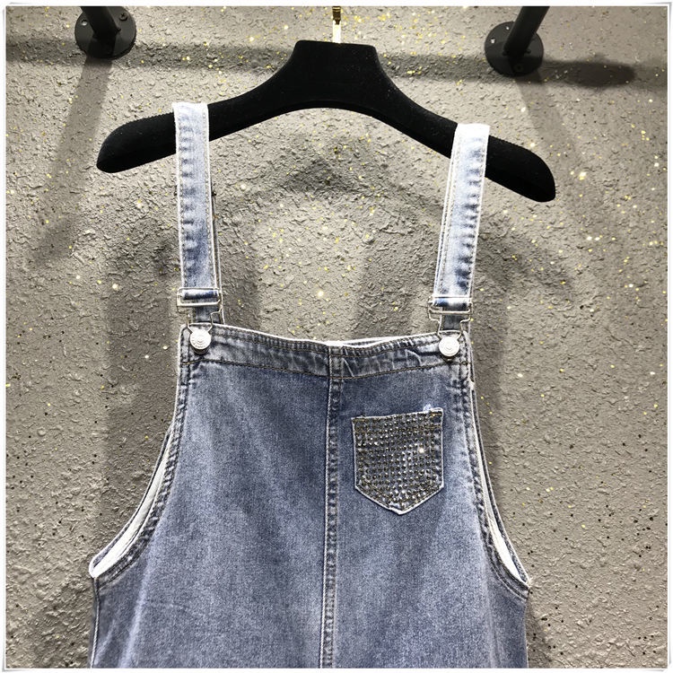 Jiashucheng Quần Yếm Denim Dài Đến Mắt Cá Chân Rộng Rách Mùa Hè Đính Đá Bán Chạy Cho Nữ