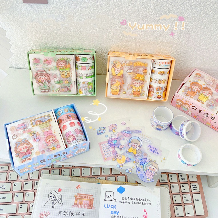 Bộ Băng Keo Dán PET Họa Tiết Hoạt Hình Dễ Thương Độc Đáo Trang Trí Sổ Tay DIY