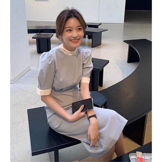 Đầm midi cổ tròn phối nơ sau 2 màu V2743 Aholic